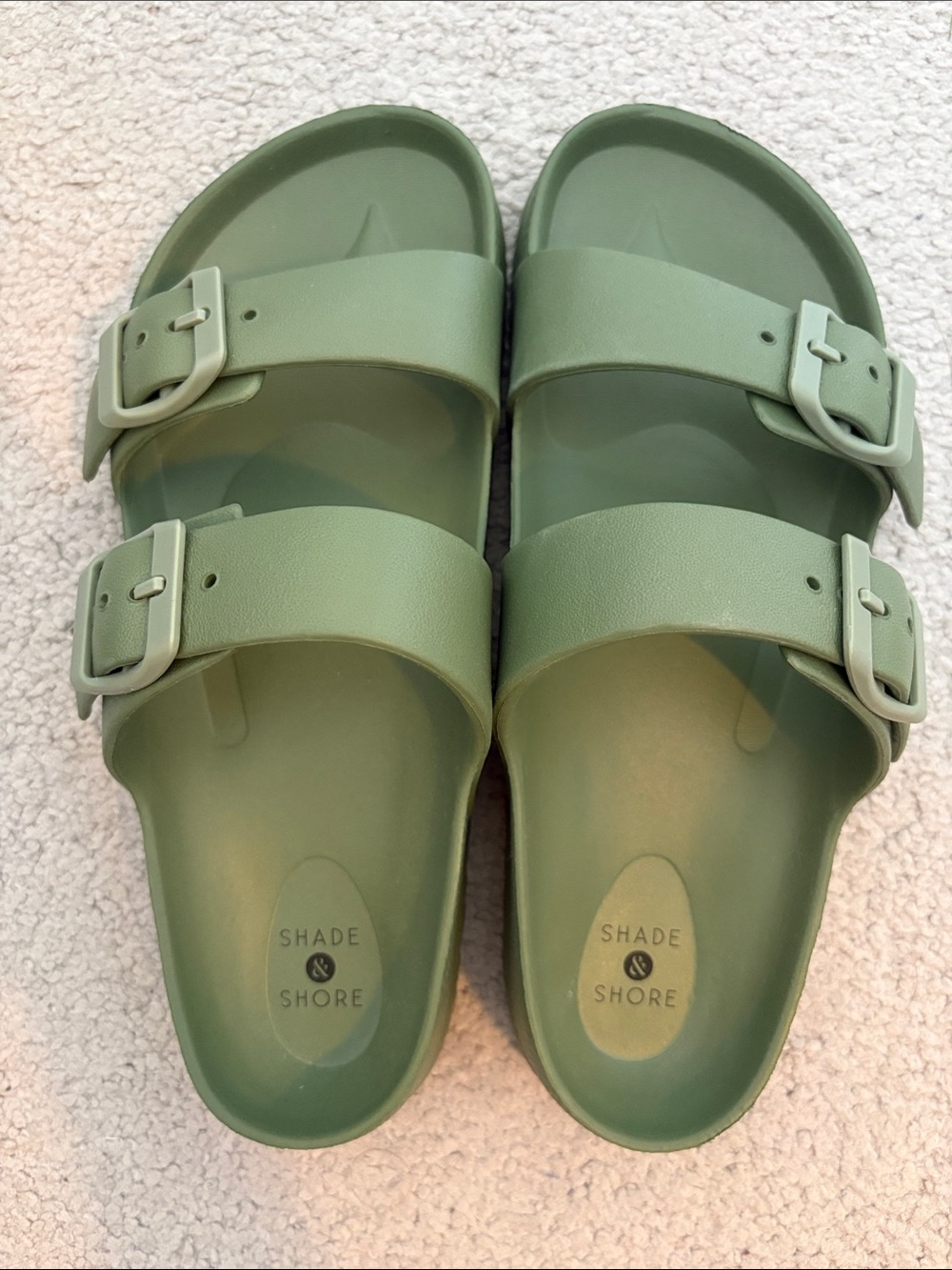 Shade & Shore Sage Green Double-Buckle Slide Sandals